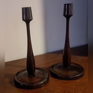 Vintage Midcentury Candlesticks Wooden MCM Modern Candle Holders 11.75"x5.5"